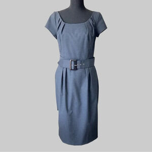 NWT Le Chateau Navy Business Career Belted Sheath Dress Made in Canada